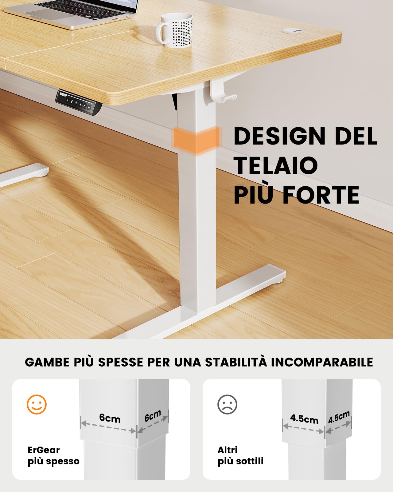 ErGear Scrivania elettrica regolabile in altezza, 140 x 80 cm, portata 100 kg, con motore senza spazzole avanzato, funzione silenziosa, robusto telaio in metallo