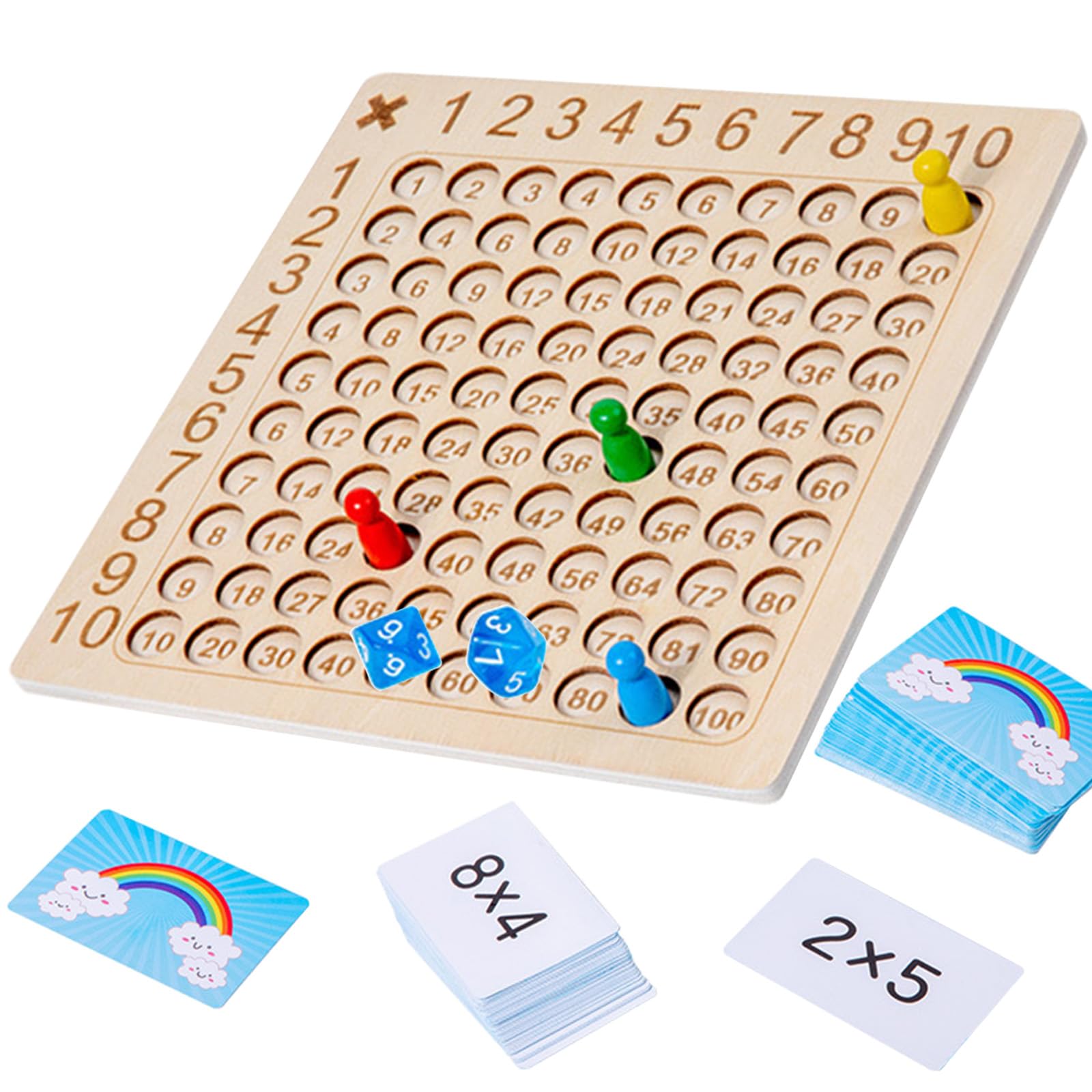 ZUNIPLEX Montessori Children's Tables, 1 x 1 Learning Game, Montessori Multiplication in Wood, Multiplication Table for Primary School, Wooden Multiplication Board
