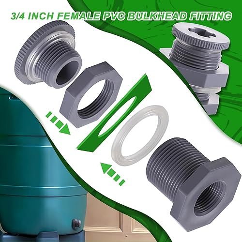 Miniatura 9 de Paquete de 2 conectores de PVC hembra de 34 pulgadas con tapón y junta de sello de silicona gruesa, kit de conector de barril de lluvia