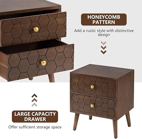 Miniatura 23 de COSIEST Mesita de noche, mesa auxiliar rústica con 3 cajones, mesita de noche de madera vintage con patas sólidas, mesa auxiliar moderna para Patrón