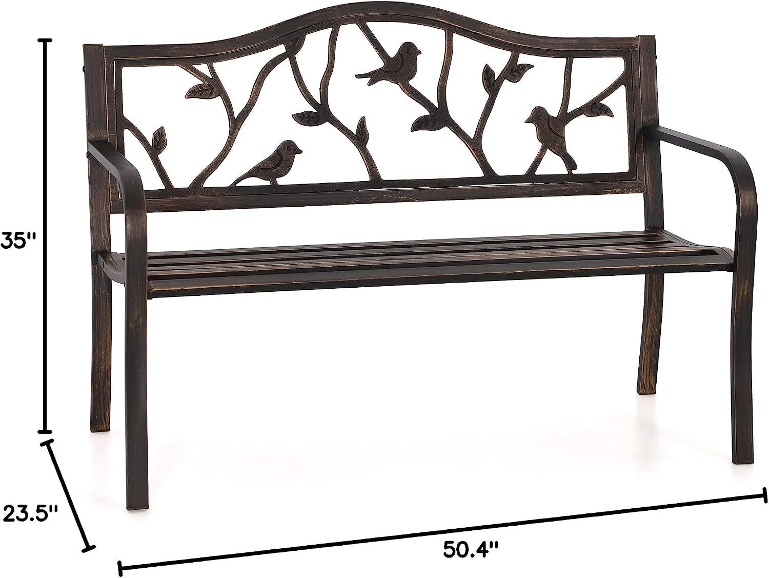 Diagram showing the dimensions of the PHI VILLA outdoor bench