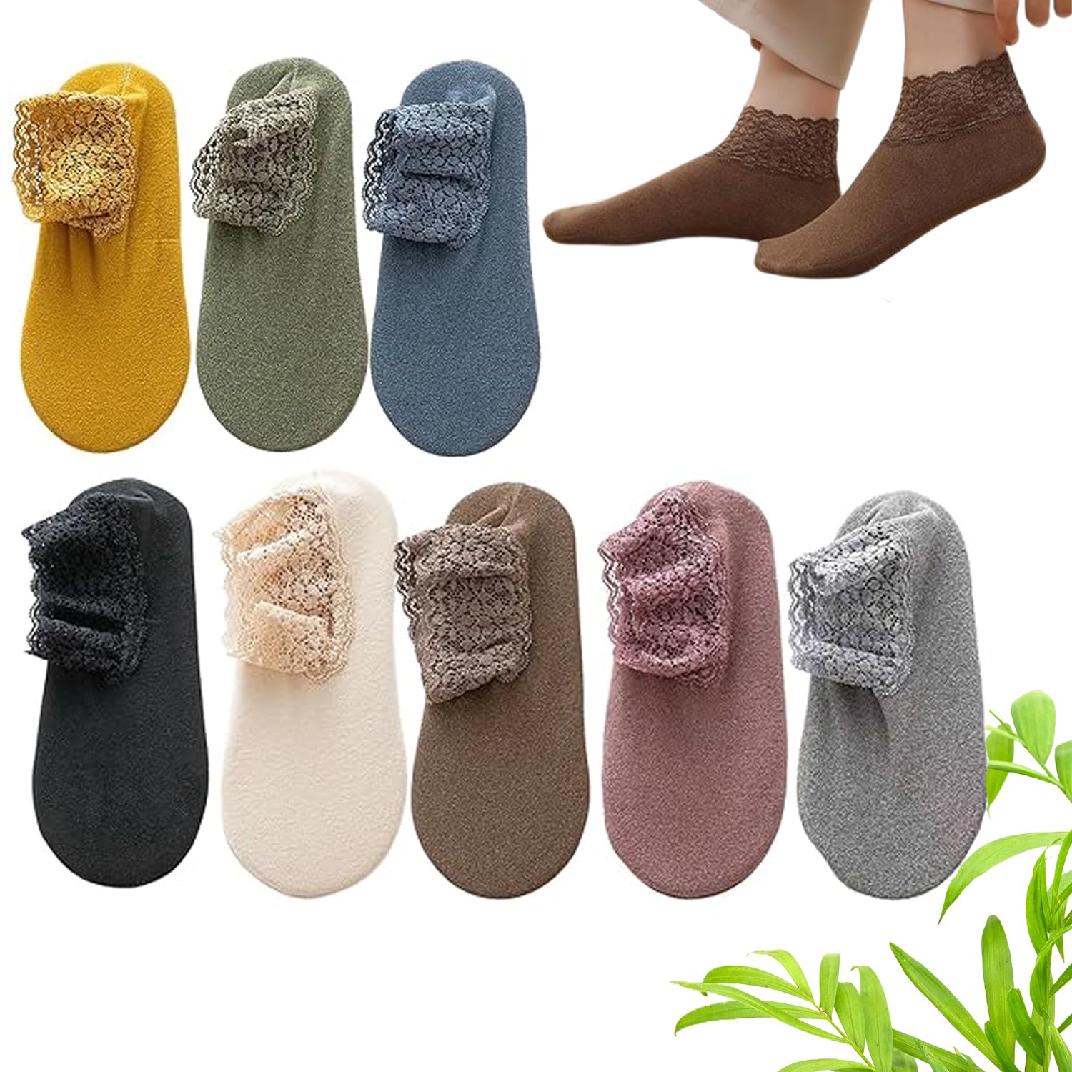 Fashion Lace Warmer Socks,women Fall Winter Ruffle Soft Warmer Socks with Lace Frilly Trim, Non Slip Short Ankle