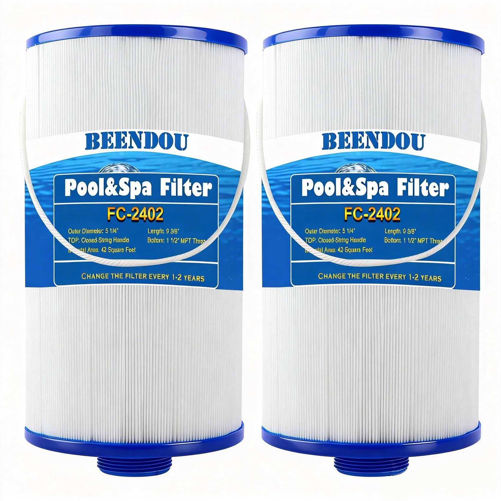Beendou 2 Pack Replacement Spa Filter for Watkins 303279, FC-2402, PFF42TC-P4, 78460, SD-01322, Lifesmart, AquaTerra, Freeflow Spas, 1.5" MPT Thread