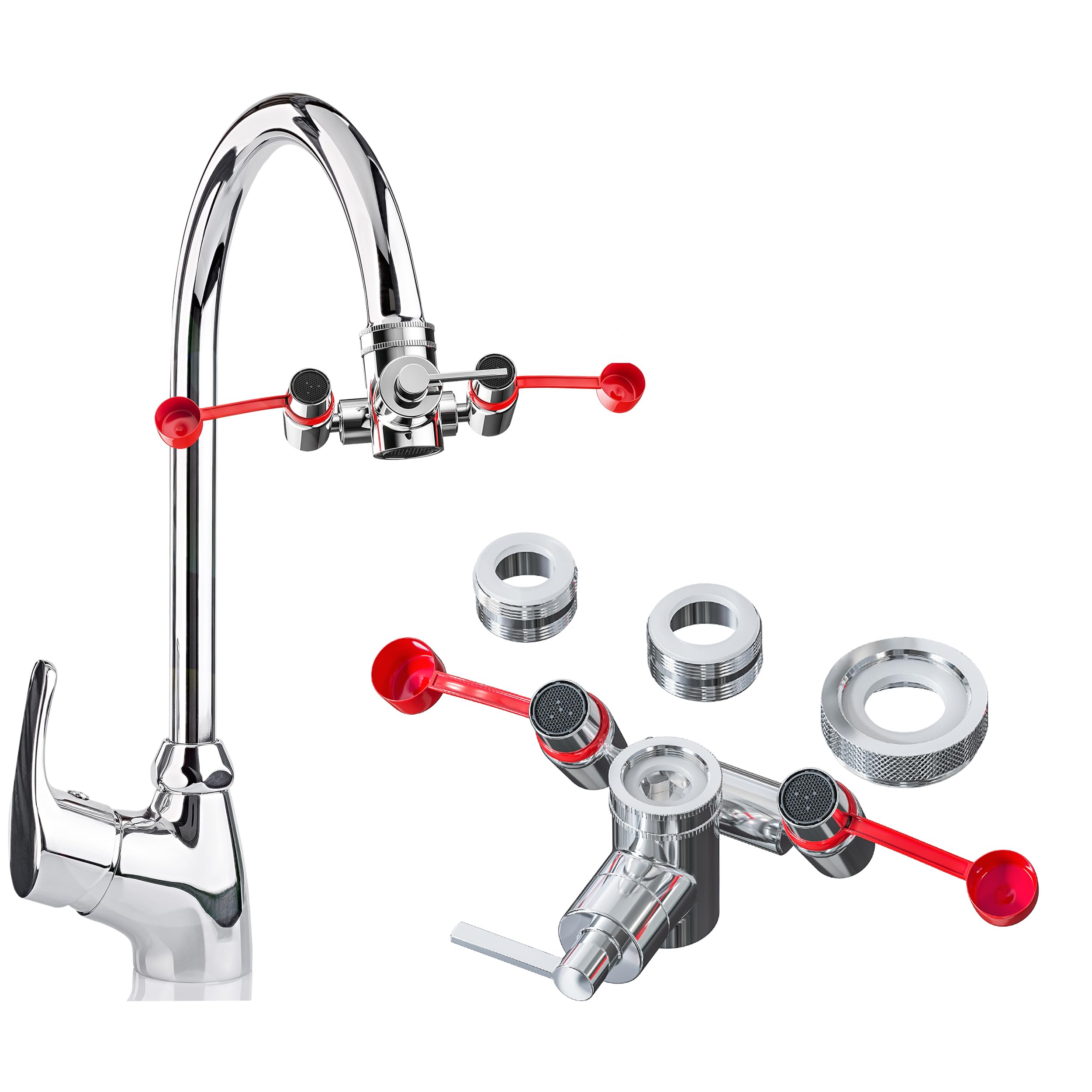 XPACK Faucet Mount Eyewash Station - Convenient Eyewash Station with Common Sink Adapters and Inspection Tags (Red Caps Caps; 1 Pack)