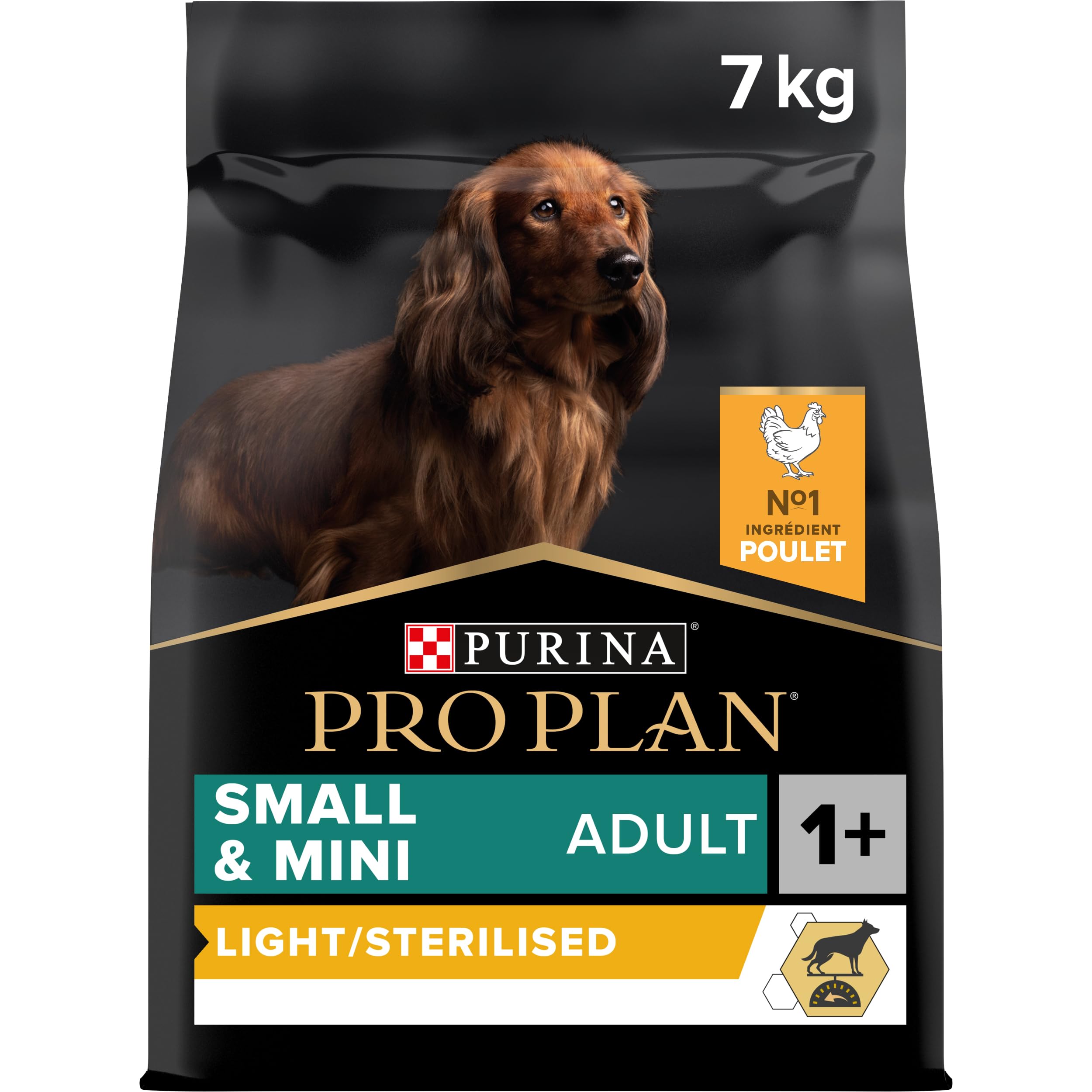 PURINA PRO PLAN | Light/Sterilised | Small and Mini Adult Dog | Protein Food | Chicken | Promotes Weight Management | Bag | 7 kg