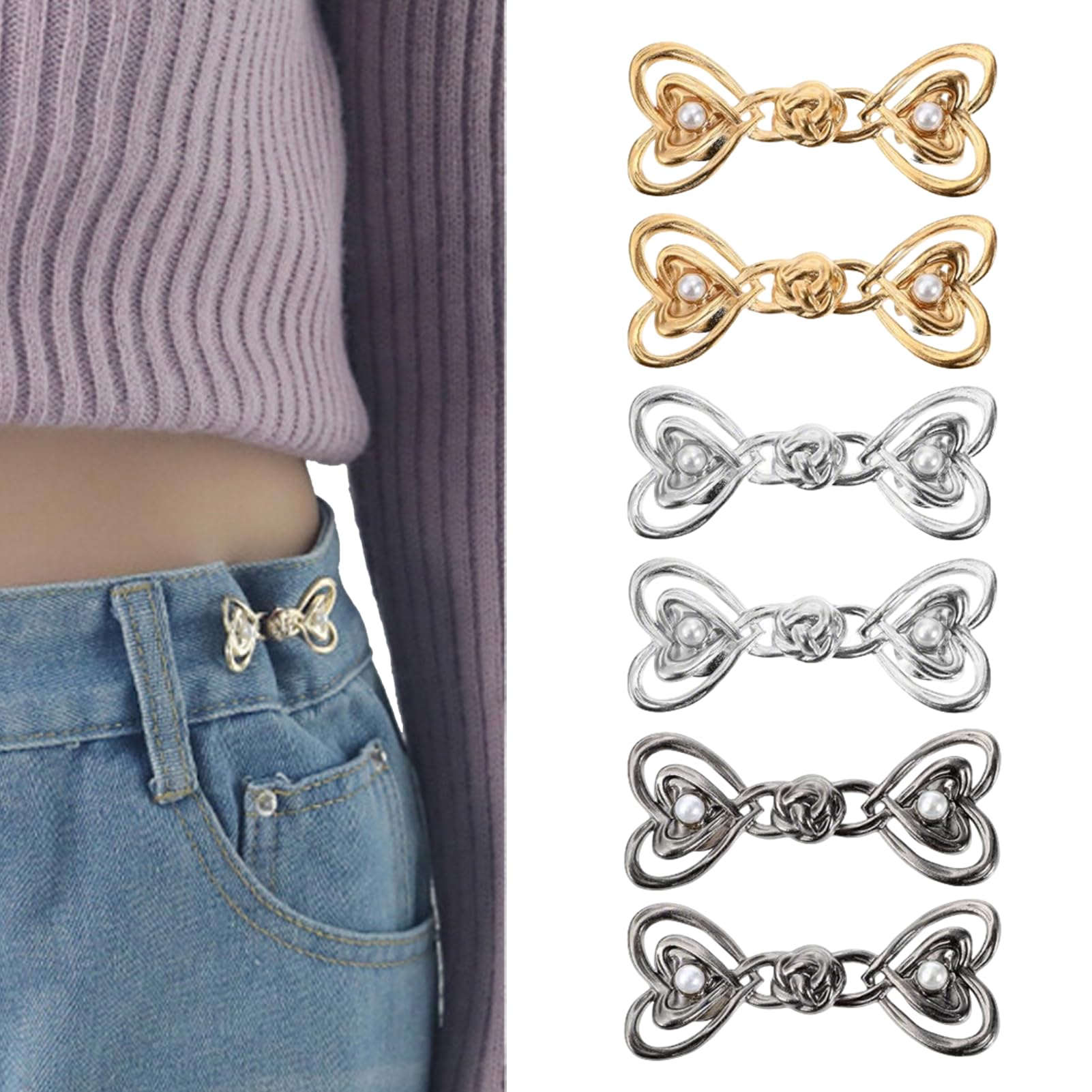 6pcs Waist Tightener, Waist Tightener Clips, Waist Cincher Clip For Loose Jeans, No Sew Adjustable Waistband Tightener, Pearl Trouser Waist Tightener For Pants Skirts Decoration Accessories