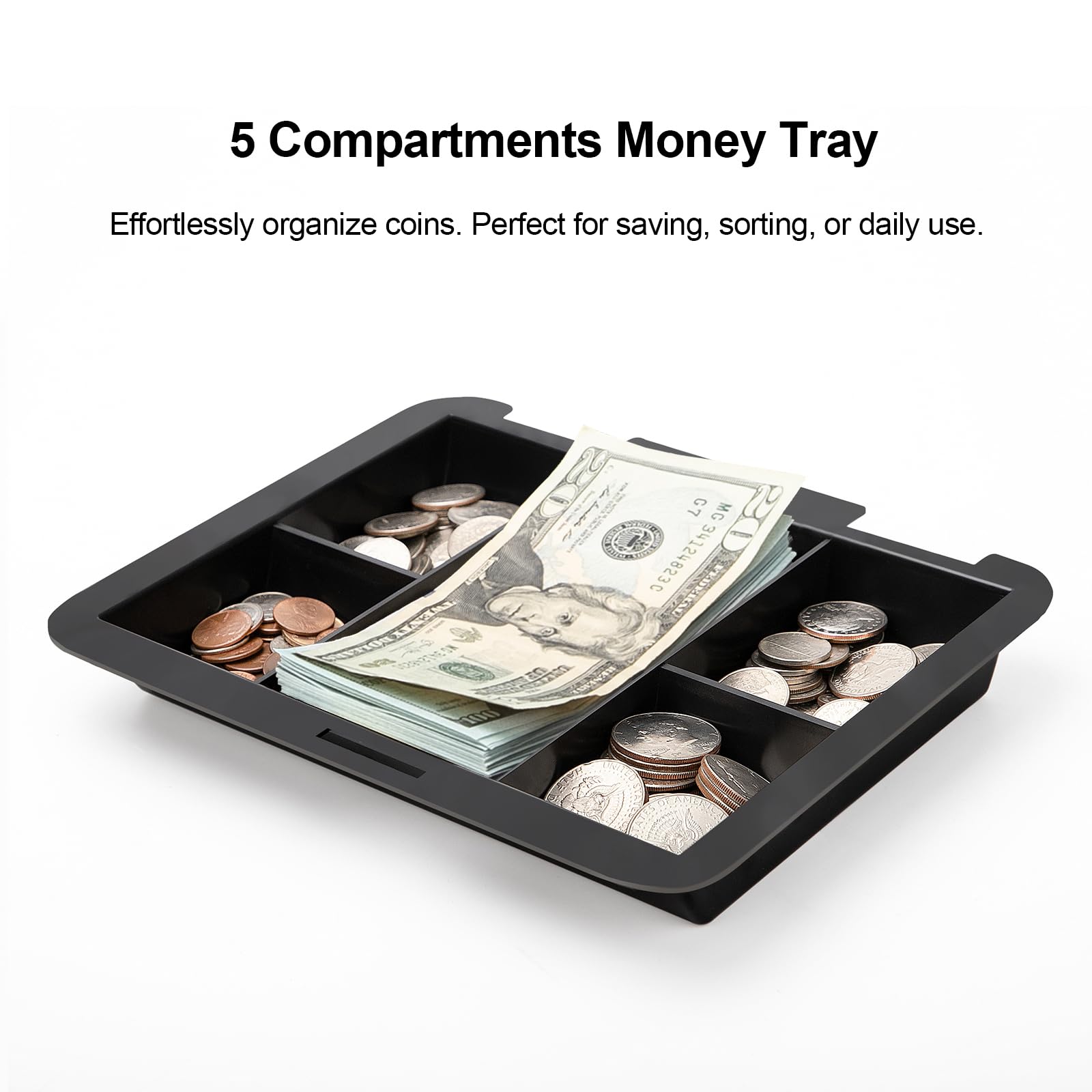 Jssmst Caja de dinero grande con cerradura de combinación, caja de metal duradera con bandeja de dinero negra (9.8 x 7.9 x 3.5), SM-CB07001L