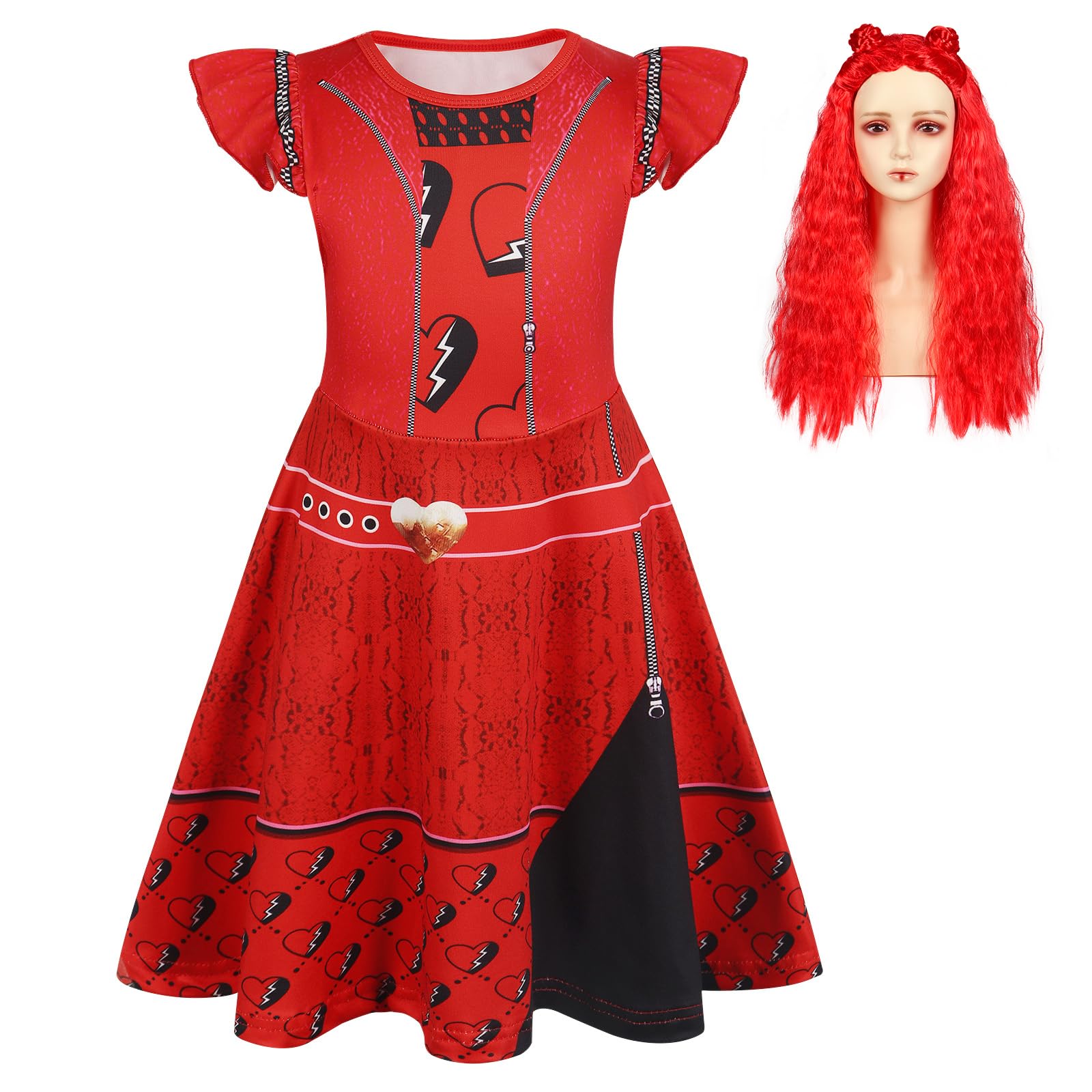 Berich Red Costume Princess Dress up for Girls with Classic Wig Kids Halloween Role Play Outfits World Book Day Costumes for Girls 9-10 Years(Red,150)