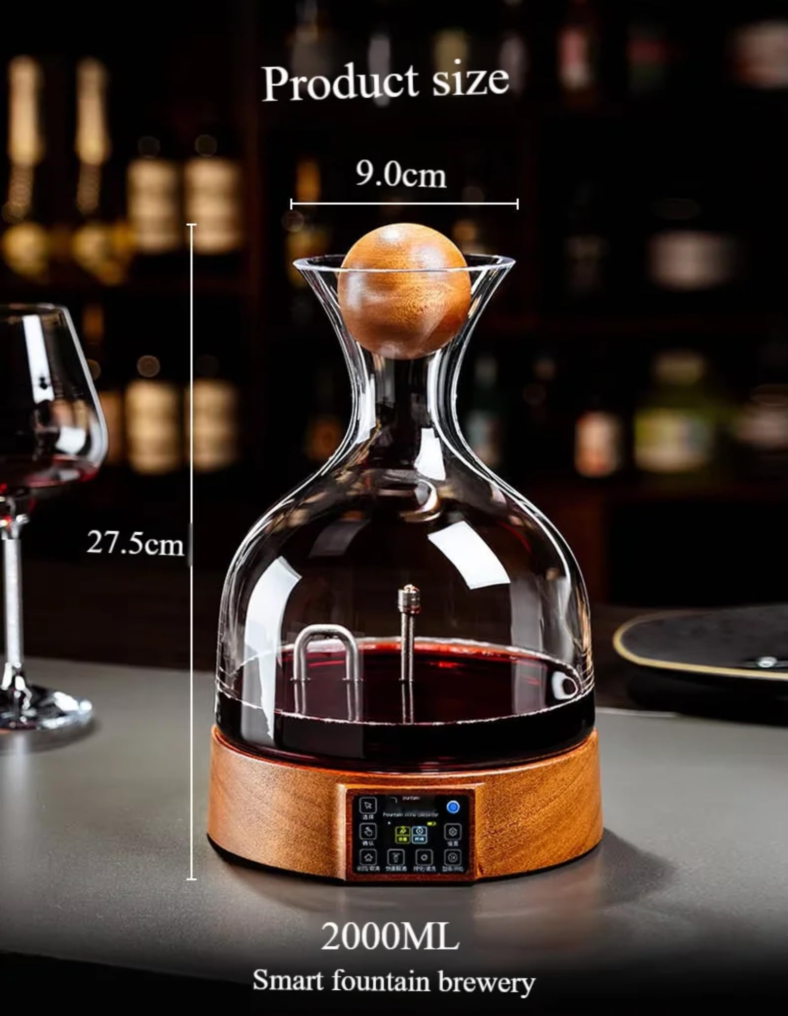 Decantador De Vino De Cristal Inteligente, Decantador De Vidrio De Gran Capacidad De 2000 Ml, Carga Rápida De 1800 mAh, Ideal para Bebidas Elegantes Que Sirven Vino Tinto