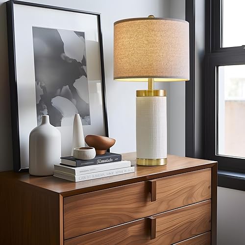 Miniatura 4 de Lámpara de mesita de noche moderna de cerámica blanca de 24.5" para decoración de dormitorio, lámpara de mesa de estilo granja para sala de estar,