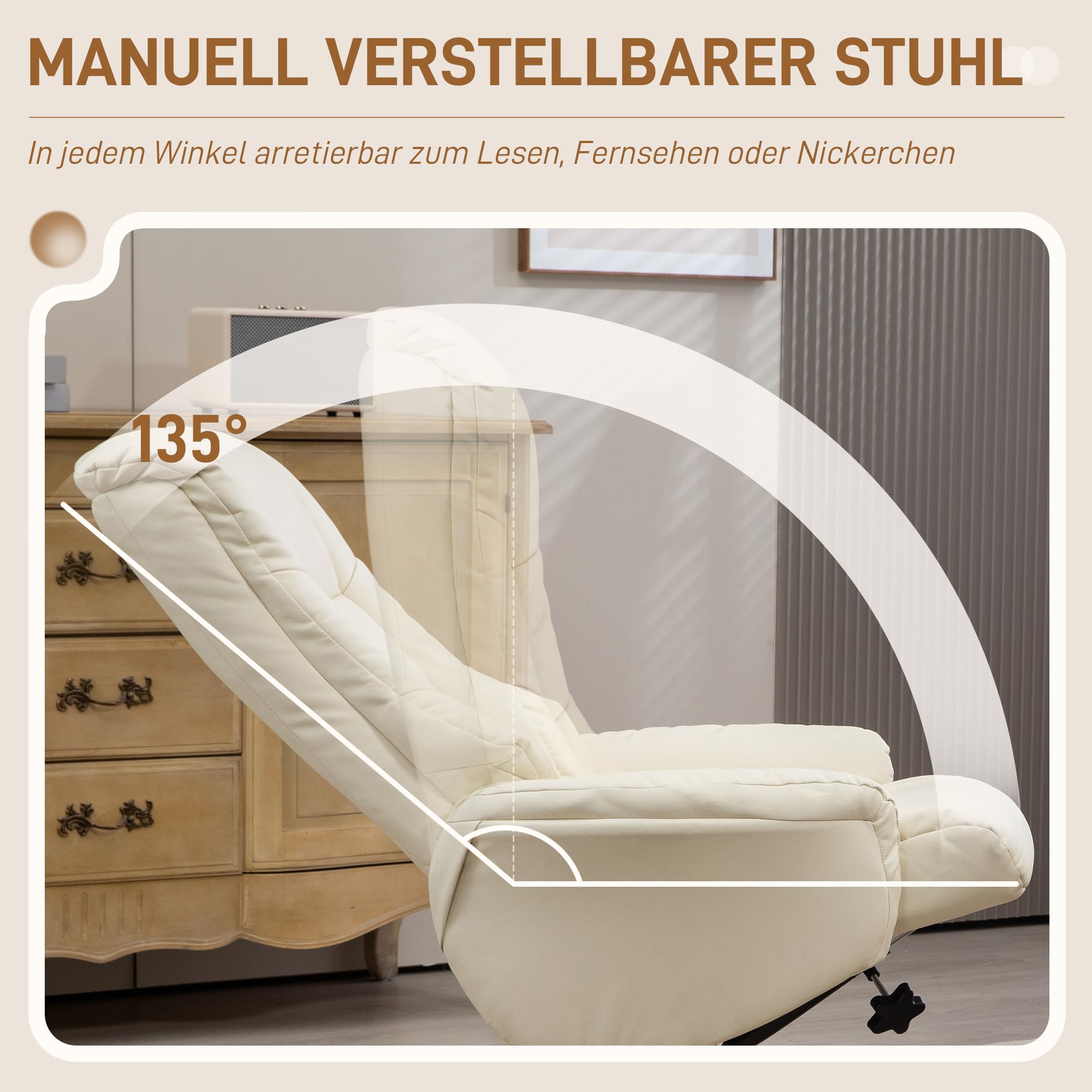 Fauteuil TV De Relaxation Pivotant Avec Tabouret Rembourrage Confortable Et Au Dossier Haut En Synthetique Creme 04 0003 86558647