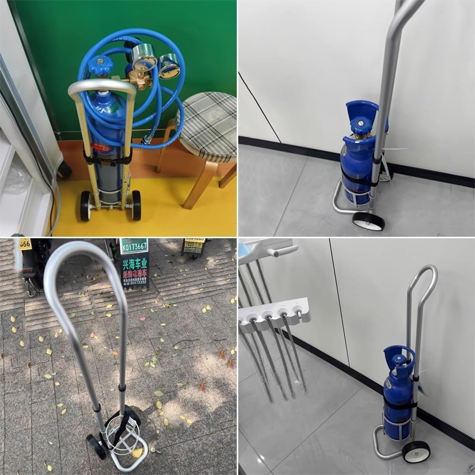 Przenośny wózek na zbiornik tlenowy z kółkami dla łatwego transportu – mieści cylindry do 20 l do kamperów, klinik i szpitali