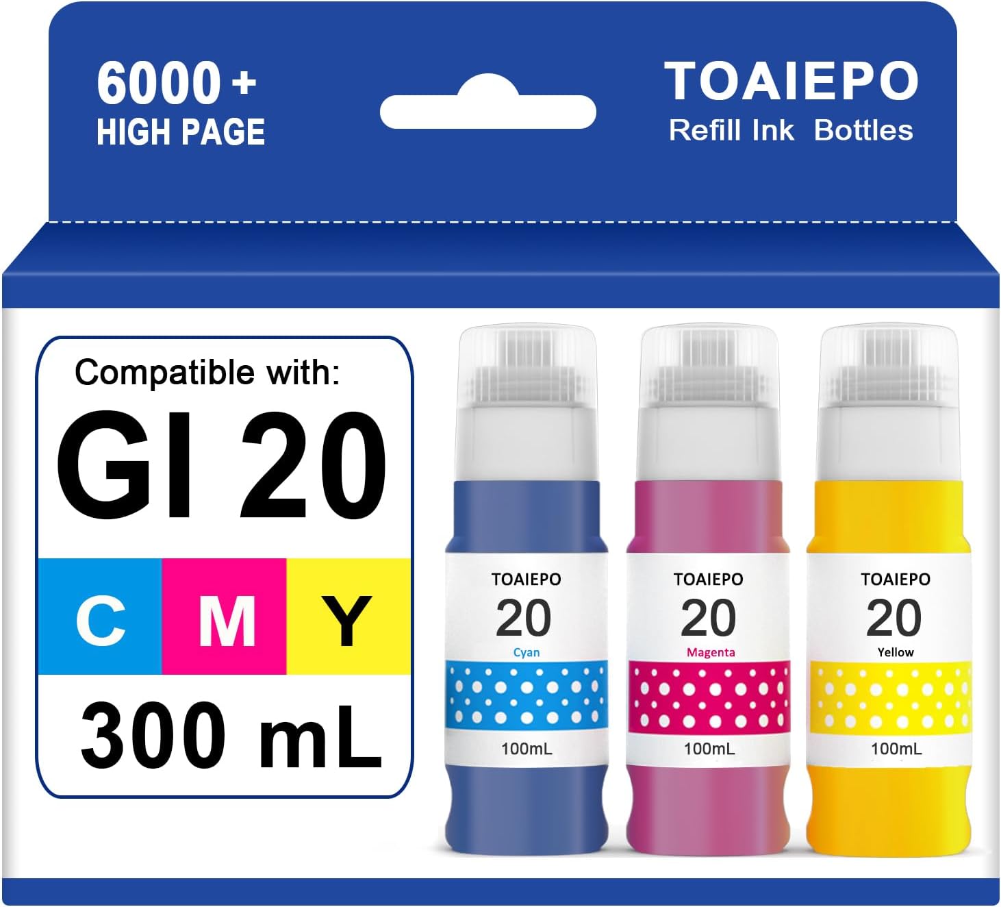 GI-20 Ink Refill Bottle Kit Replacement for Canon GI20 Ink Bottle Compatible with Canon Megatank G6020 G5020 G7020 Printer, 3 Pack of Cyan Magenta Yellow DYE Ink