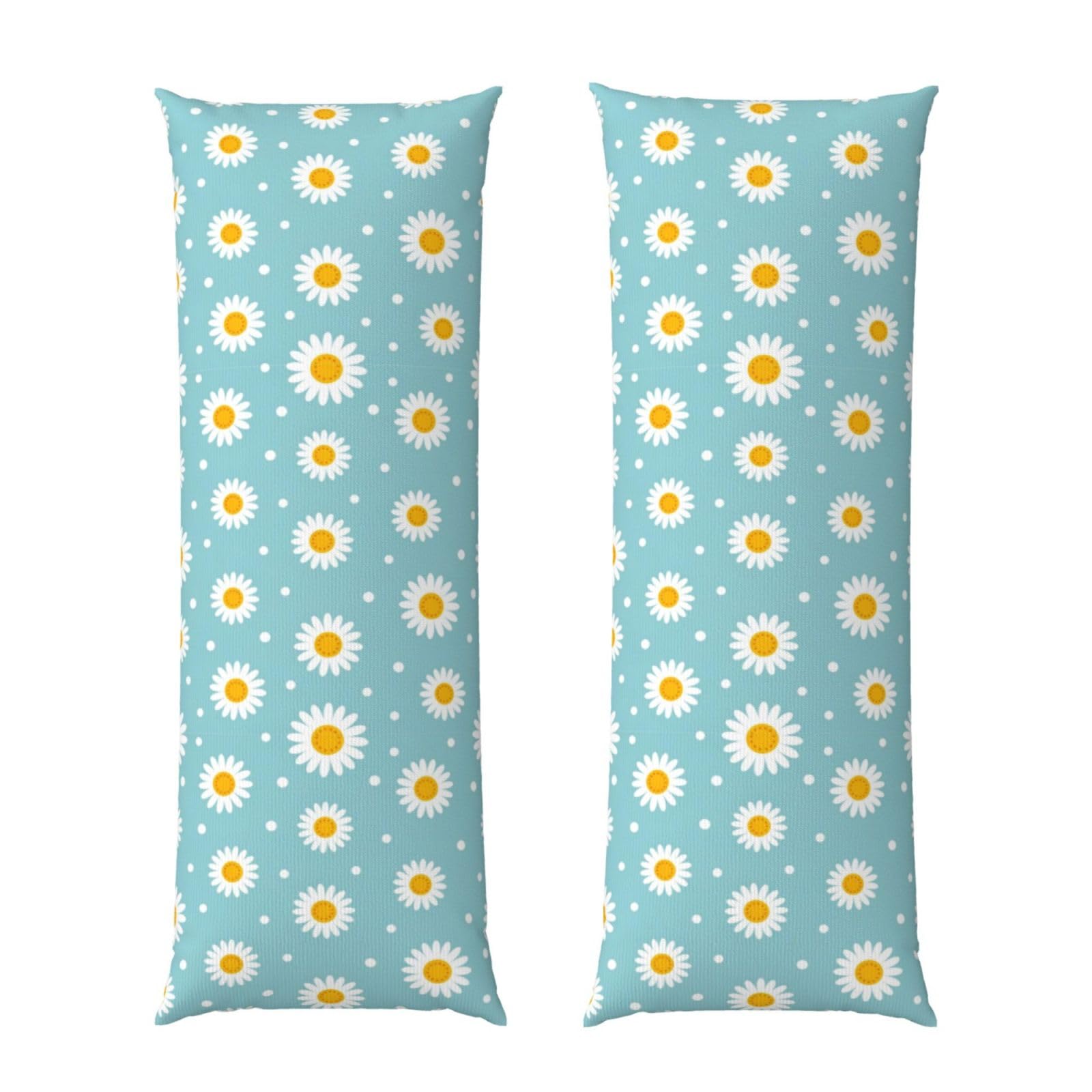Long Pillowcase 20x60 Light Blue Floral Daisy Flower Dots, Body Pillow Cover with Hidden Zipper, Premium Quality Velvet, Breathable Rectangular Case for Bed Couch