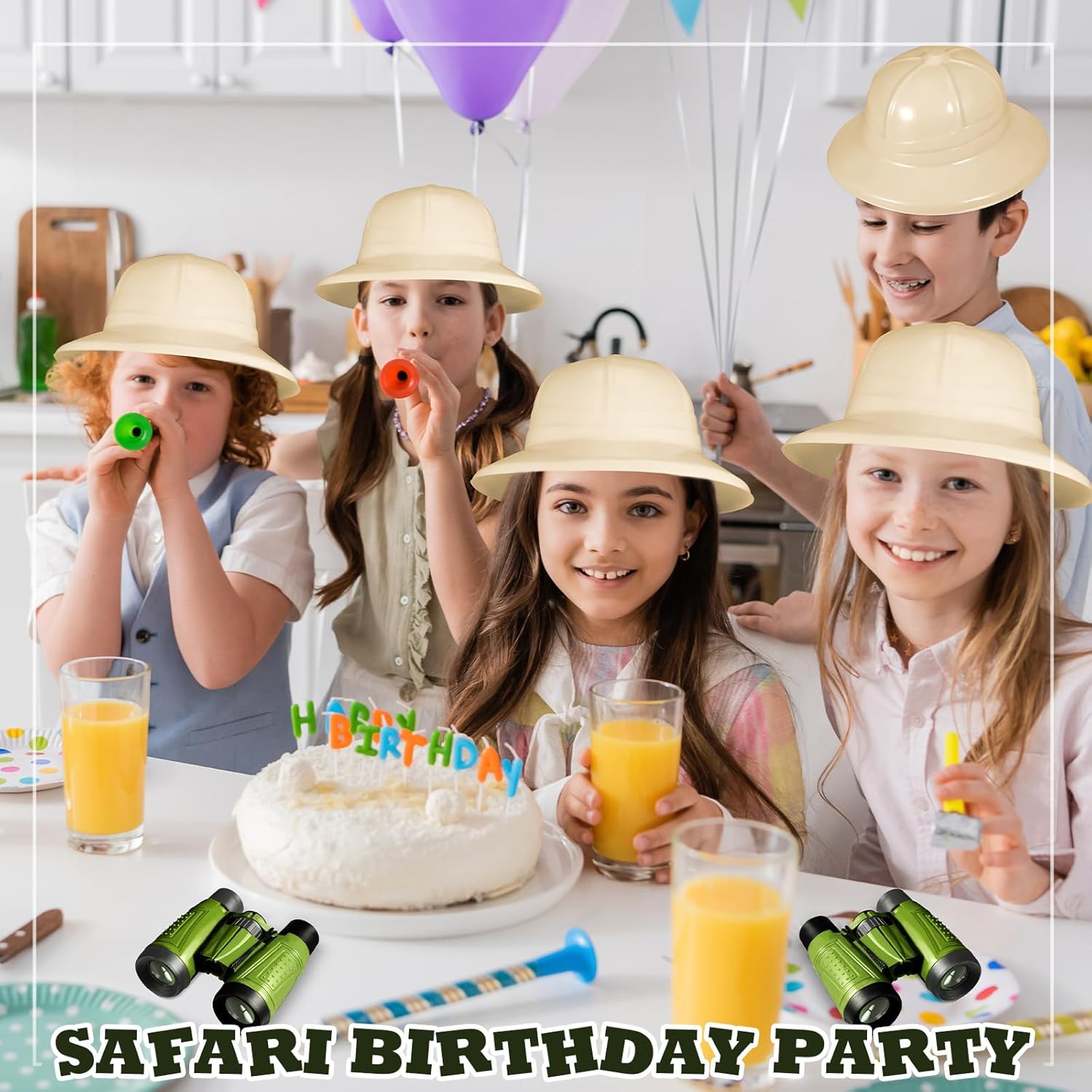 24 Pcs Safari Party Favors Include Binoculars Toy Explorer Party Hats Bulk Jungle Costume Gifts