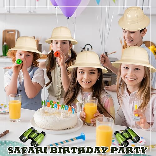Miniatura 6 de Halloscume 24 piezas de recuerdos de fiesta de safari incluyen 12 binoculares de juguete, 12 sombreros de fiesta de explorador, regalos de disfraz