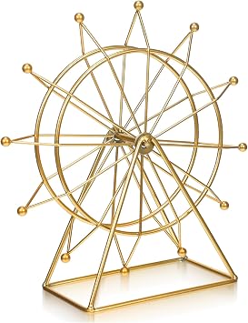 Sewroro Ferris Wheel Ornament, Iron Ferris Wheel Model, Modern Decor for Living Room, Desktop Table Centerpiece, Shelf DecorationsGolden