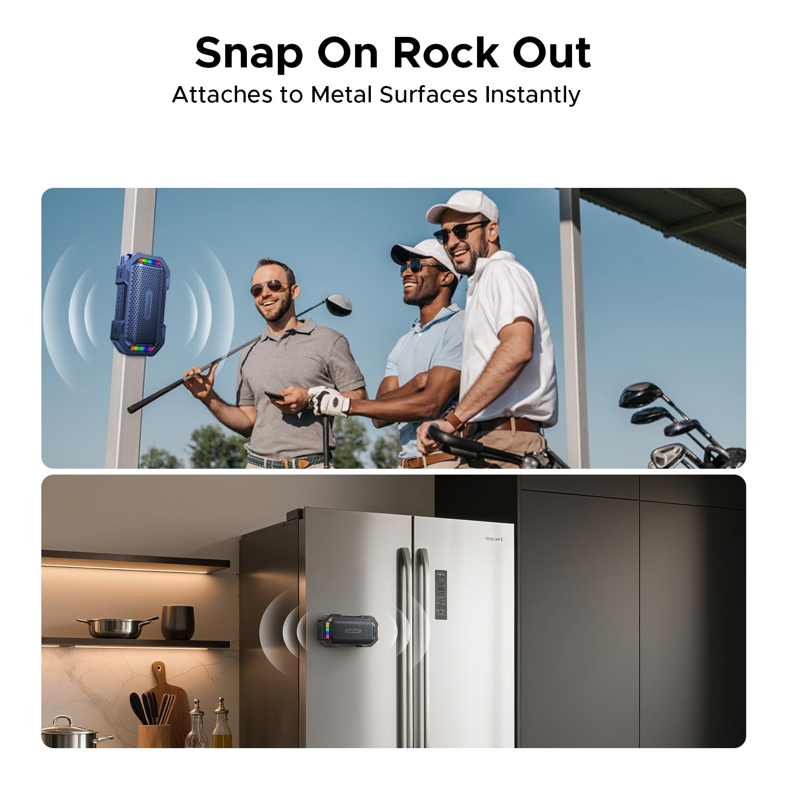 Magnetischer Tragbarer Lautsprecher, 15W Stereo Sound mit TWS Koppelbar, IP67 Wasserdicht 1,5m Stoßfest, Kabelloser Lautsprecher mit RGB-Lichtern, 10Std Akku Speaker für Reisen Outdoor, Blau