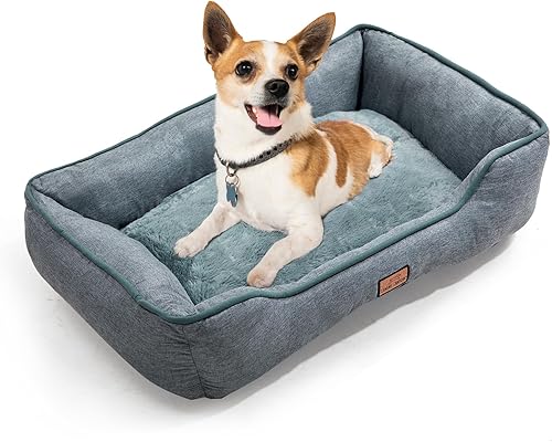 Cama pequeña para perros de 26 pulgadas, sofá lavable de felpa para perros y gatos pequeños, cama rectangular suave para cachorros con base