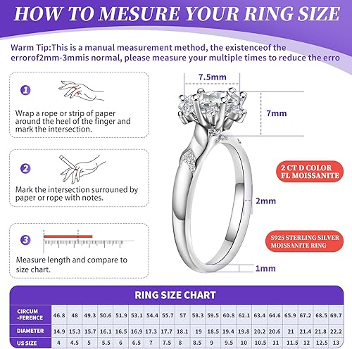 Miniatura 4 de Anillo de compromiso de moissanita 1CT2CT D color excelente corte redondo anillos de moissanita anillo de plata esterlina promesa aniversario anillo