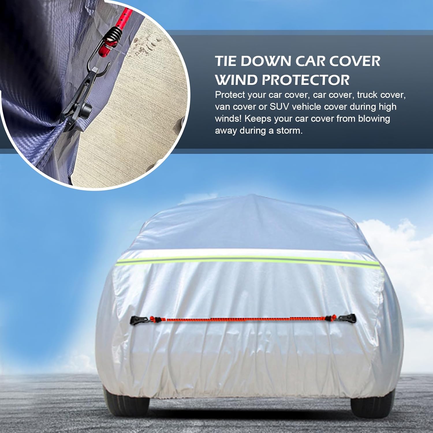 2 PCS Elastic Bungee Cords with Hooks Bungee Cords, Car Cover Gust Straps Wind Protector for Protecting Car Cover from Blowing Off in High Winds, Universal for Most Cars SUVs Trucks (Red)
