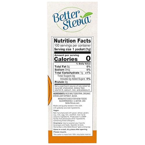 Miniatura 2 de NOW Foods BetterStevia - Paquetes de edulcorantes granulados sin calorías, aptos para diabéticos, sin eritritol, 100 paquetes