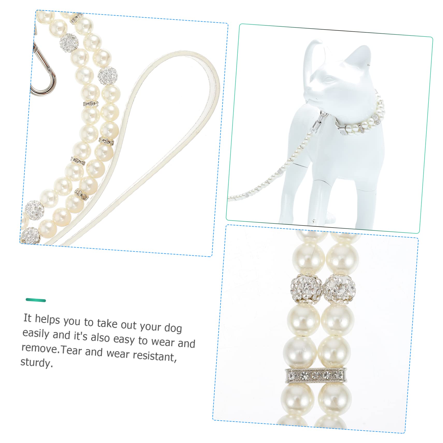 Hundeleine Halsband mit Perlen, 2 Stück, Pu Leder, Weiß | Welpen und Hunde, Flexibel und Verstellbar, Süßes Design, Leicht und Auszuziehen