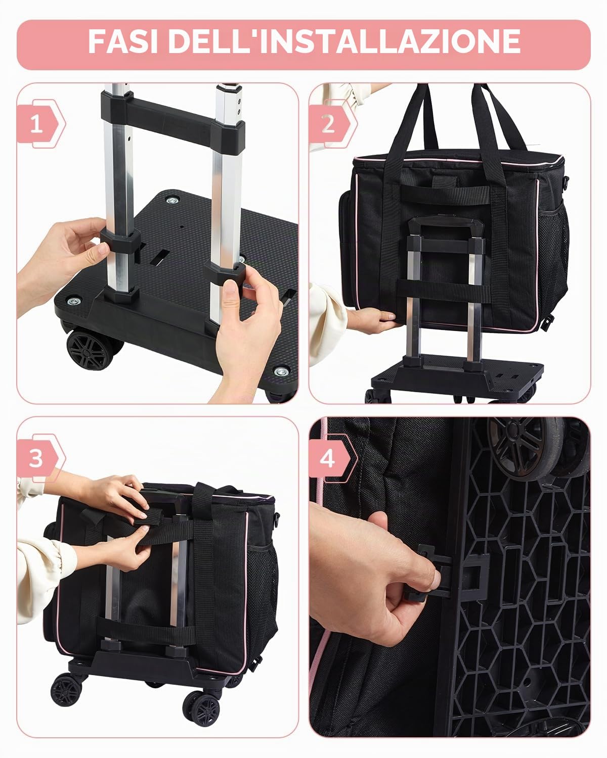 Amythe Rolling Teacher Tote Bag con ruote, borsa per computer portatile da donna, scomparto per laptop da 15,6", nero