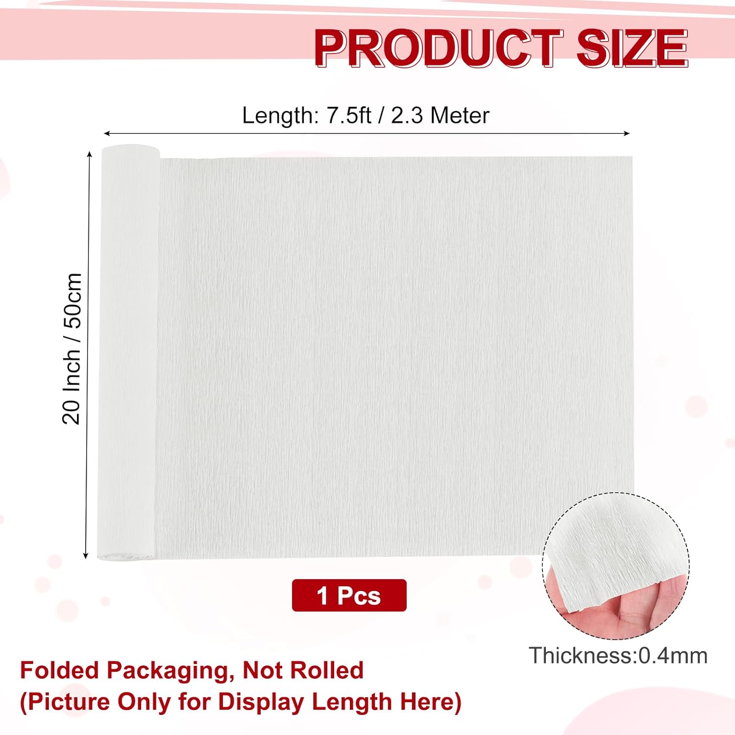 MECCANIXITY Crepe Paper Roll 7.5ft Long 20 Inch Wide for Wedding Ceremony Various Large Festivals Decoration, White