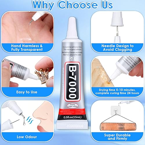 Miniatura 2 de B7000 Jewelry Rhinestones Glue, Cludoo 5PCS B-7000 Clear Super Glue Transparent Industrial Adhesive for Phone Repair Jewelery Making Crafts Gem