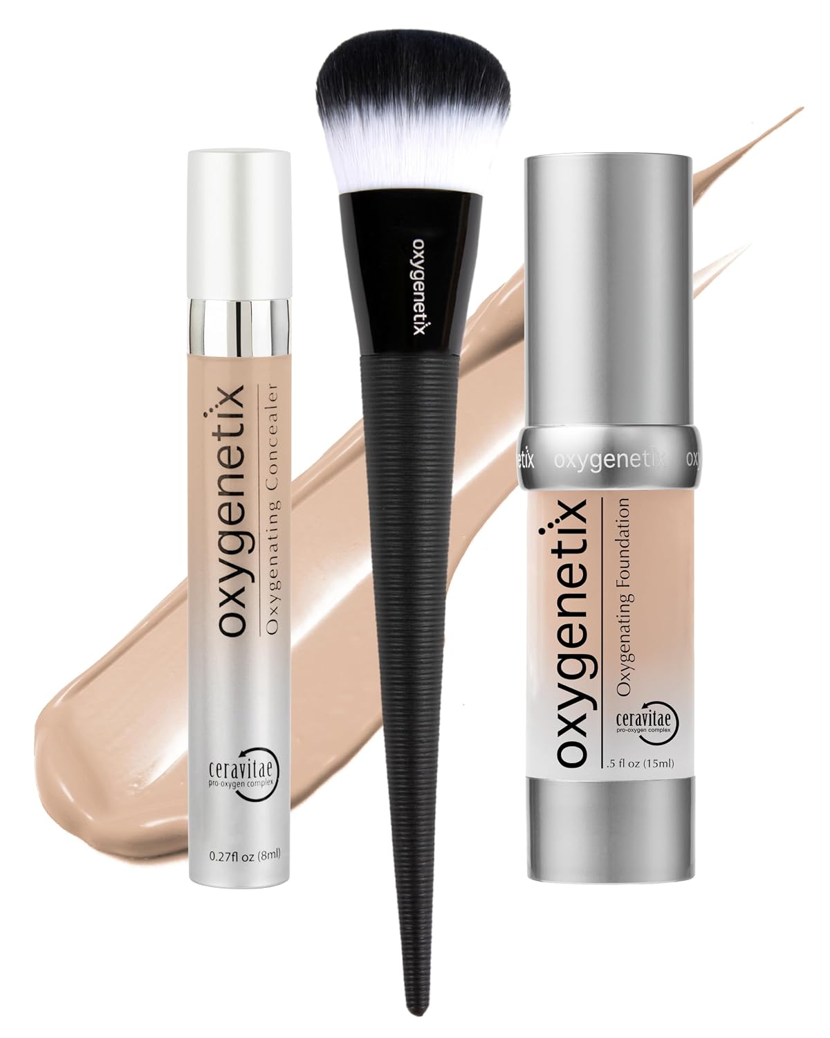 Oxygenetix Complete Complexion Starter Kit, Foundation Opal + Concealer N-1.0 + Brush, Breathable Buildable Coverage for Sensitive Skin