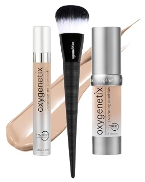 Oxygenetix Complete Complexion Starter Kit, Foundation Opal + Concealer N-1.0 + Brush, Breathable Buildable Coverage for Sensitive Skin