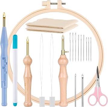 MSDADA 21PC Punch Needle Kit, Adjustable Punch Needle Tool, Wooden Handle Embroidery Pen Kits, Hoops, Cloth, Punch Needle Set Adults Beginner for DIY Craft, Perfect for Decoration and GiftsBlue
