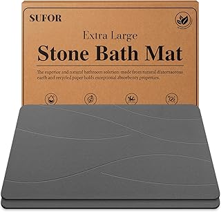32"x20" Stone Bath Mat 2Pack, Diatomaceous Earth Shower Mat, Non-Slip Super Absorbent Quick Drying Bathroom Floor Mat, Natural, Easy to Clean (Dark Grey)