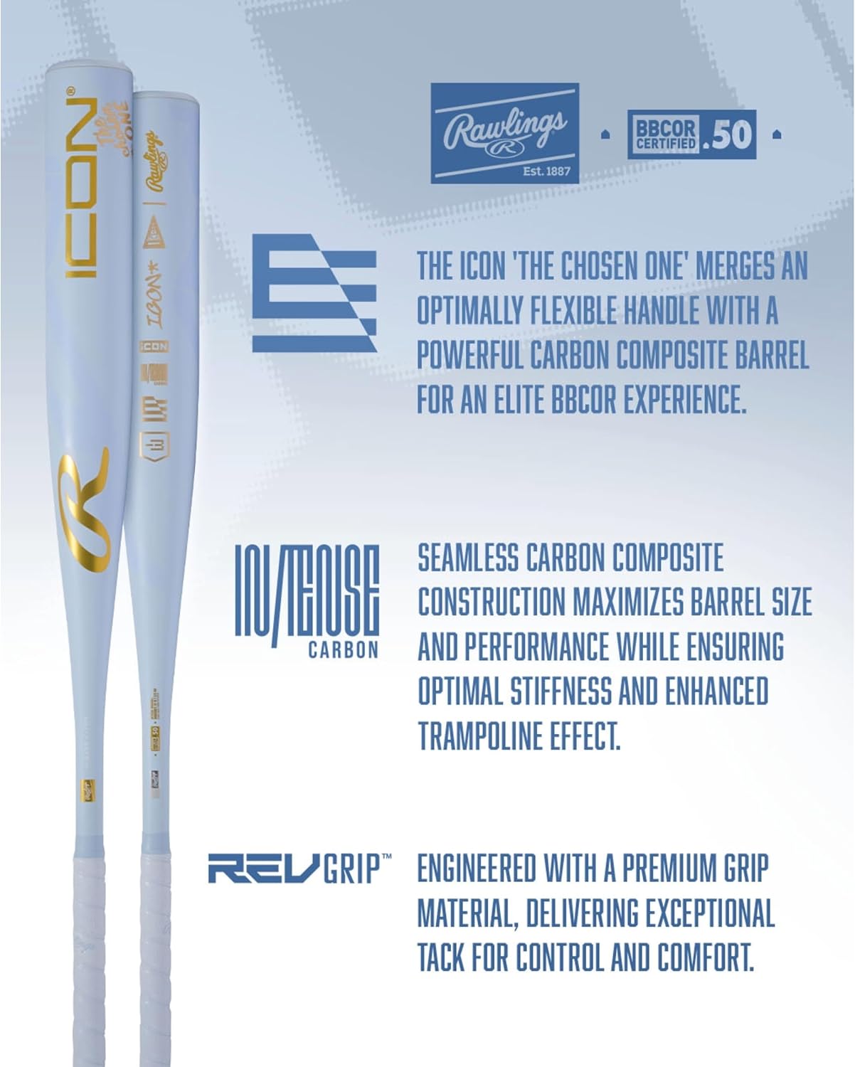 Rawlings | 2026 | ICON The Chosen One Baseball Bat | BBCOR | -3 Drop | 2 5/8” Barrel | 1 Pc. Composite