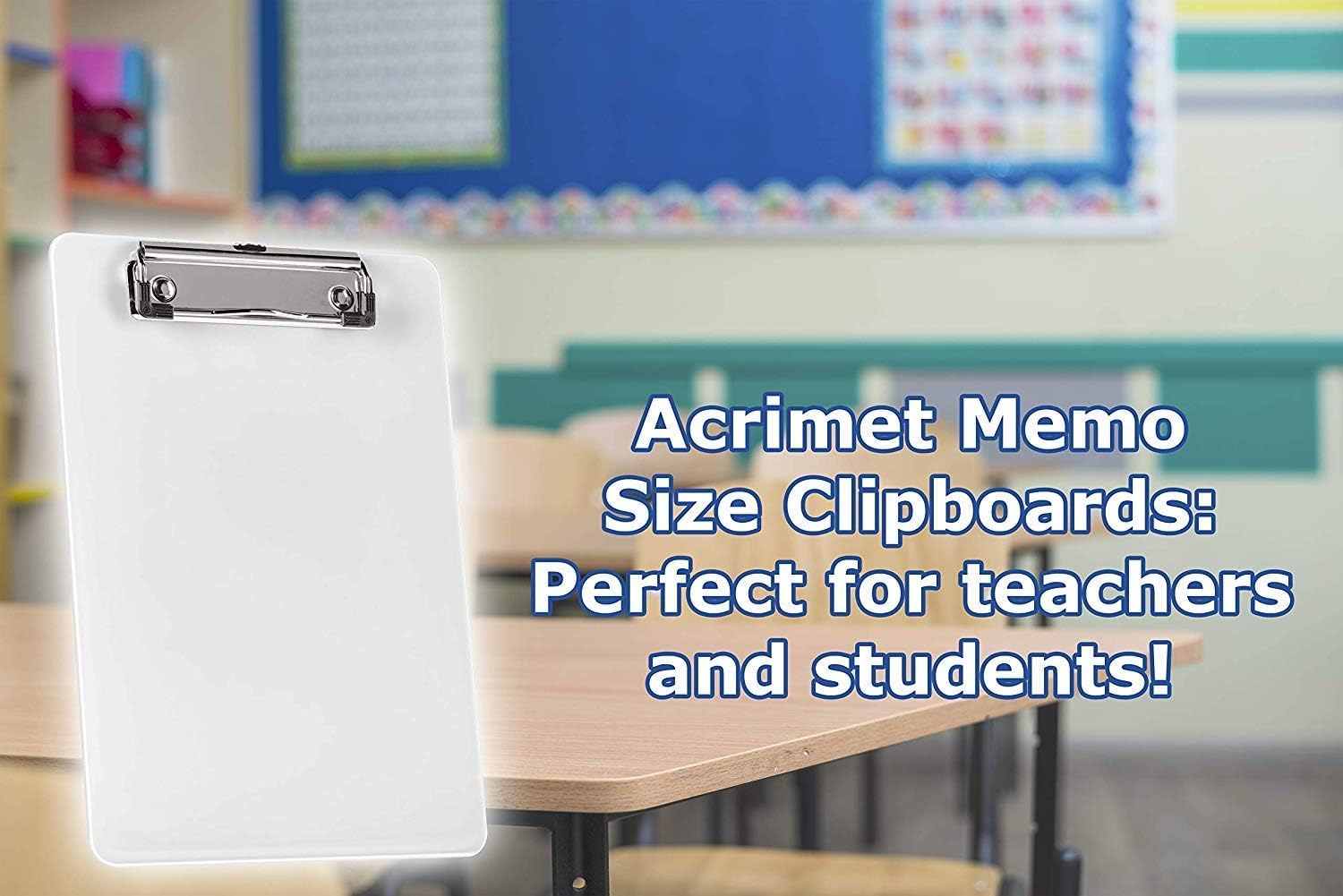 Acrimet Clipboard Memo Size A5 (9 1/4” x 6 5/16”) Low Profile Clip (Plastic) (Clear Crystal Color) (6 Pack)