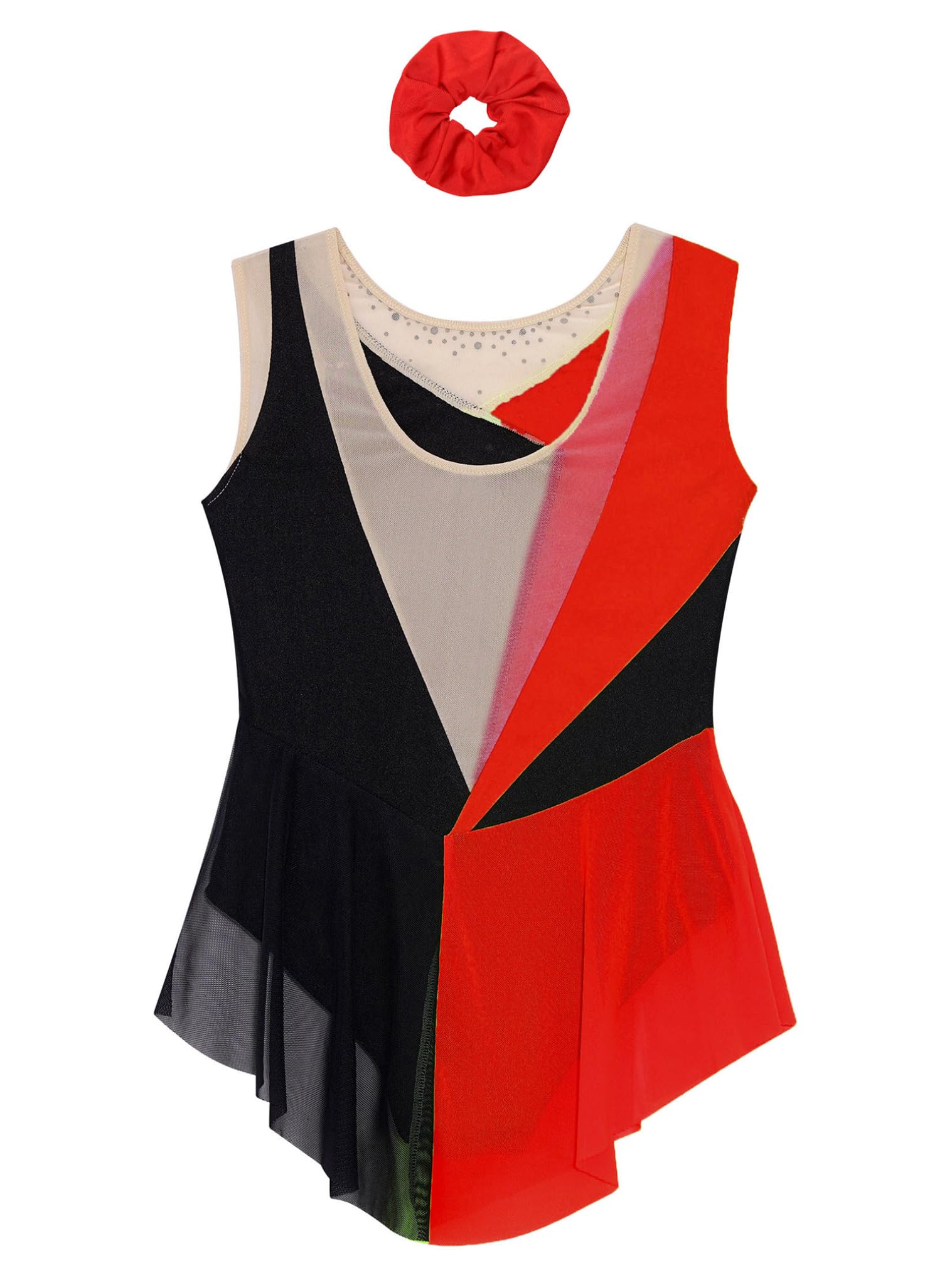 JEATHA Maillot De Danza Baile Brillantes Niñas Maillot Sin Manga con Malla Transparente Vestido De Patinaje Artístico Gimnasia Ropa De Bailarina — view 6