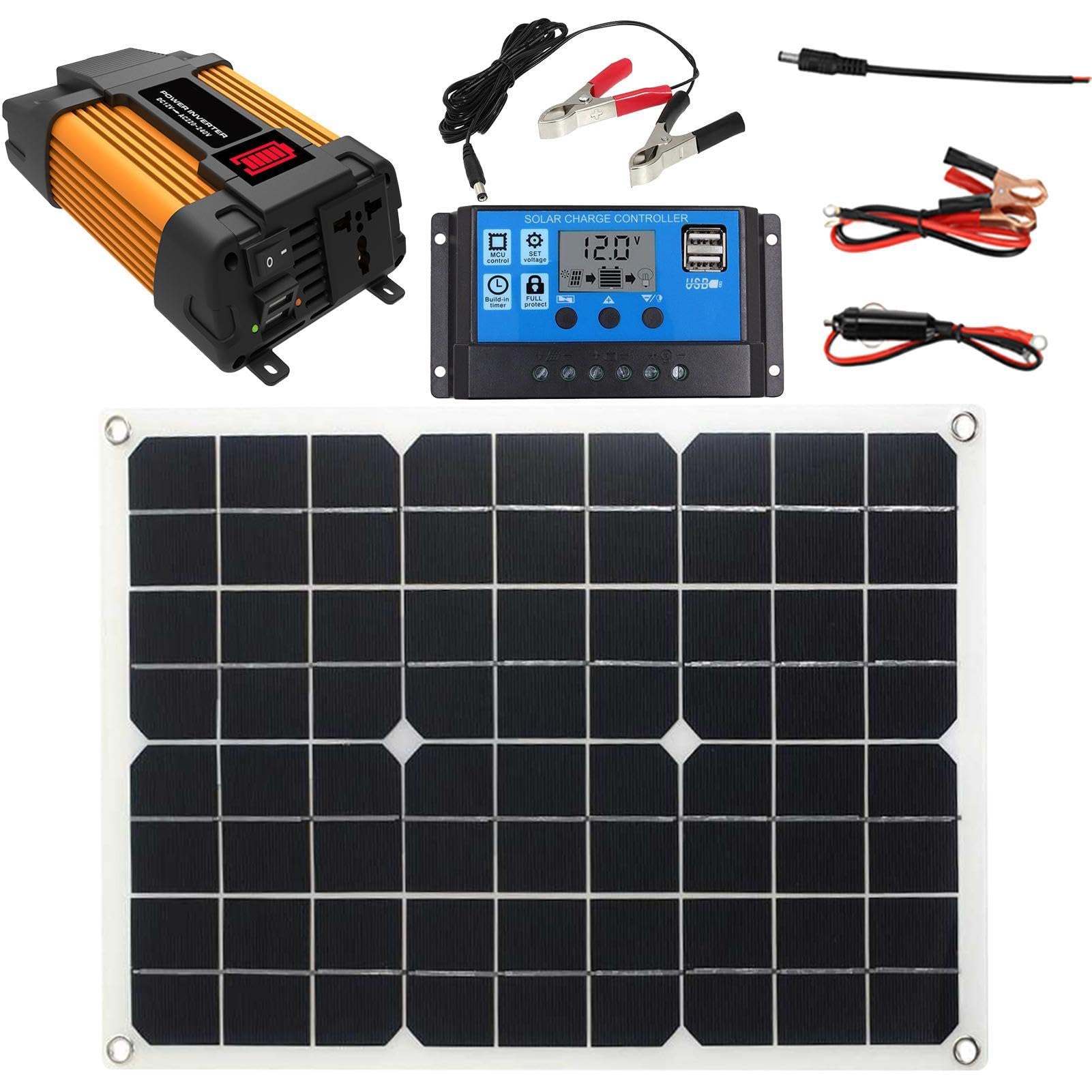 Pannelli Solari Per Case, Kit Fotovoltaico 4000W Pannello Solare Monocristallino Inverter Per Cam-per | Impianto Solare Completo Con Morsetto Per Batteria + Pannello Solare, Regolatore