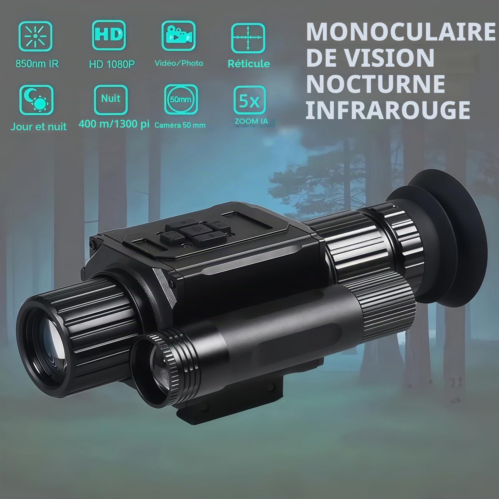 NK008 Viseur télescopique numérique de vision nocturne pour chasse, judas monoculaire infrarouge Zoom 5X avec réticule Enregistrement vidéo HD 1080P