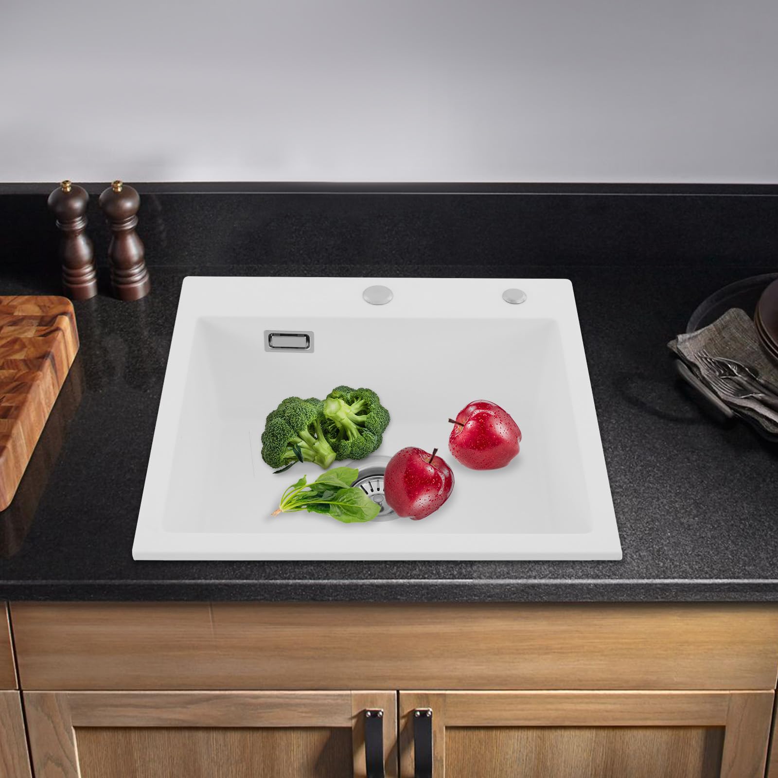 Fregadero de Cocina Lavabo Fregadero de Cocina con Cesta de Drenaje y Anillos de Sellado para Instalación de Montaje Superior y Montaje Inferior Fregadero Moderno para Cocina, Baño y Restaurante