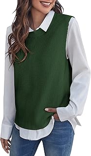 Verdusa Women's Casual Split Round Neck Sleeveless Pullover Top Sweater Vest