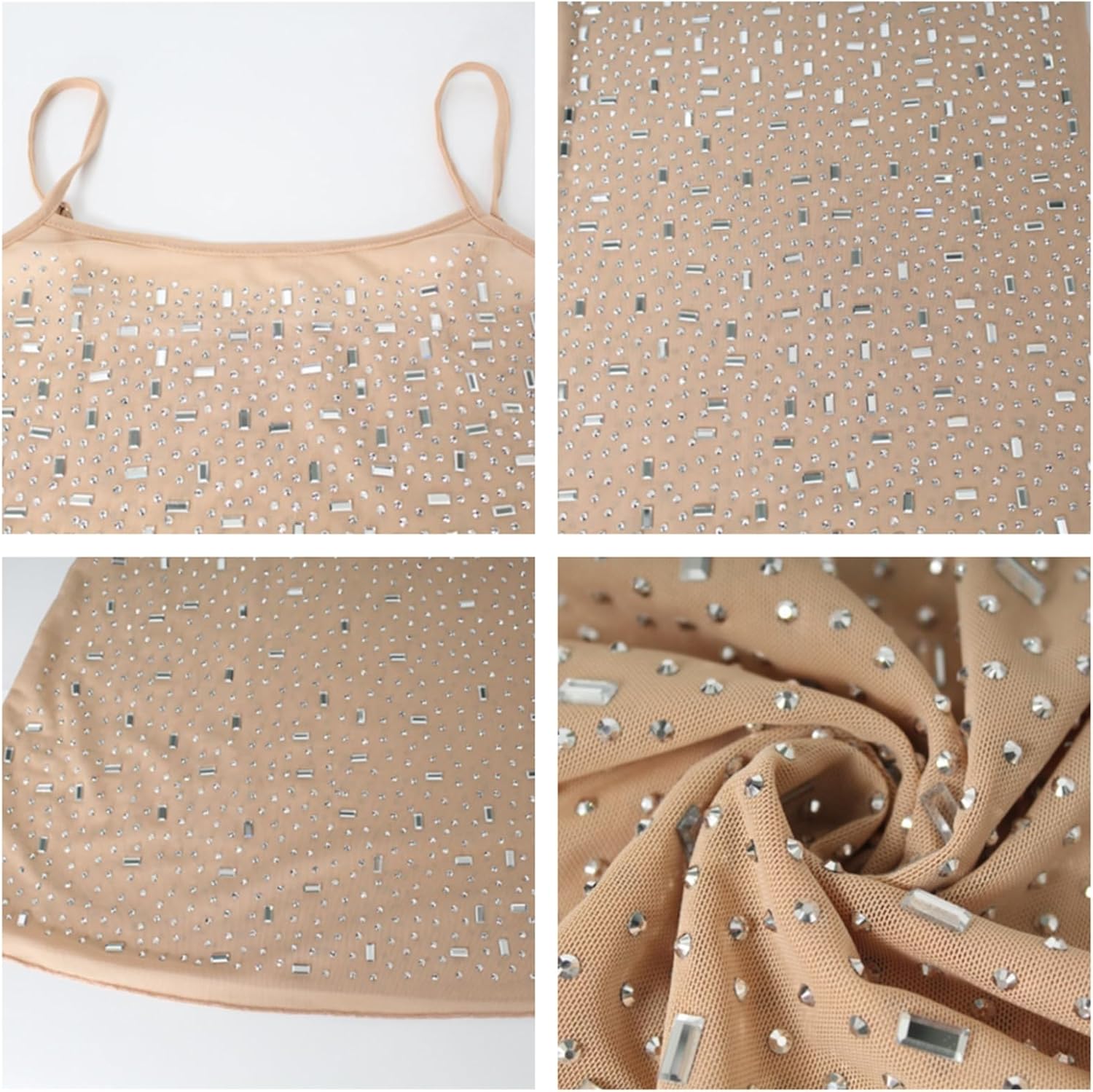 [PxshEisua] レディース ノースリーブ オフショルダー メッシュ ラインストーン ボディコン スパゲッティ イブニング カ