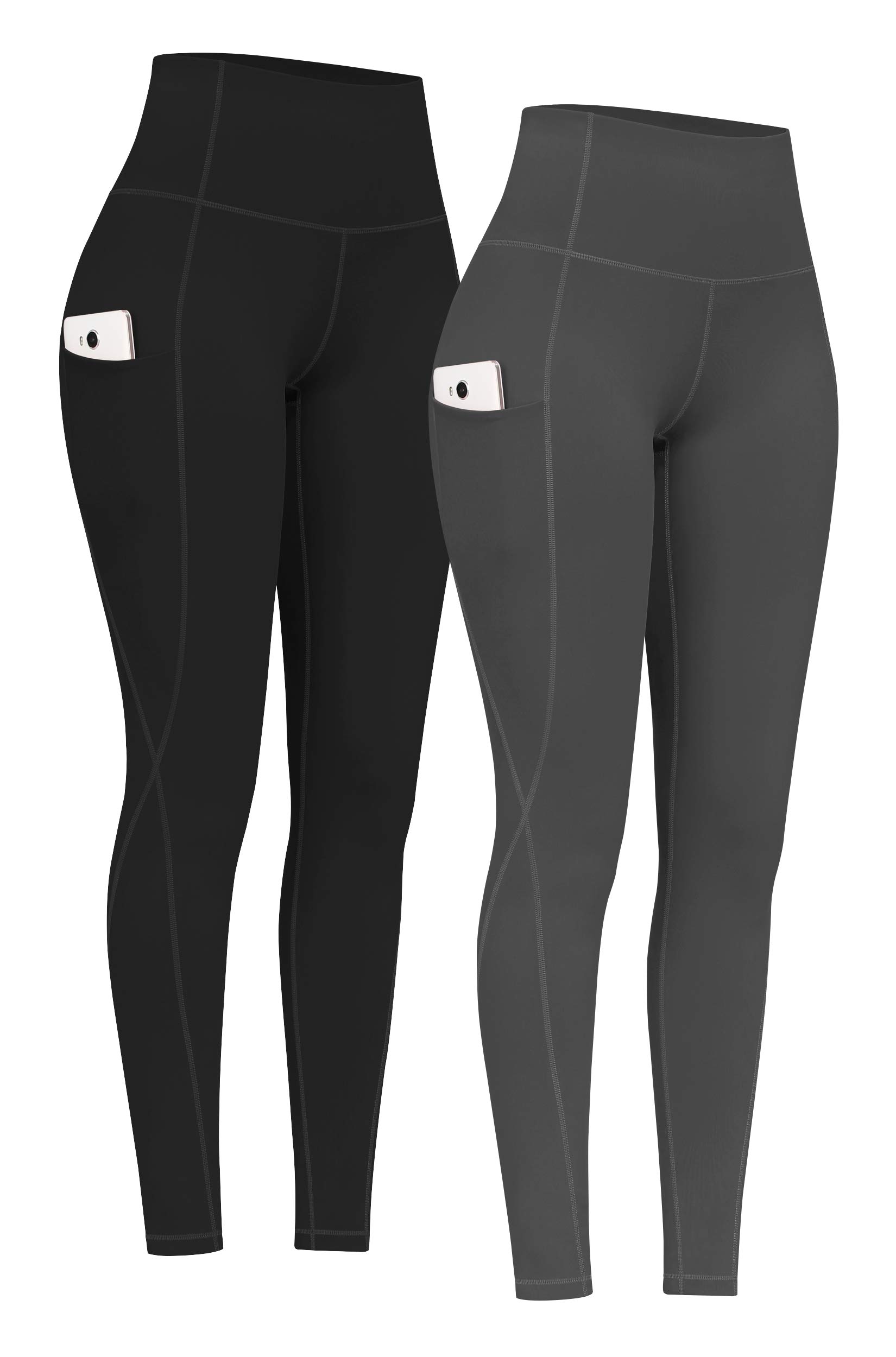 PHISOCKAT 2 Pack High Waist Yoga Pants with Pockets, Tummy Control Leggings, Workout 4 Way Stretch Yoga Leggings