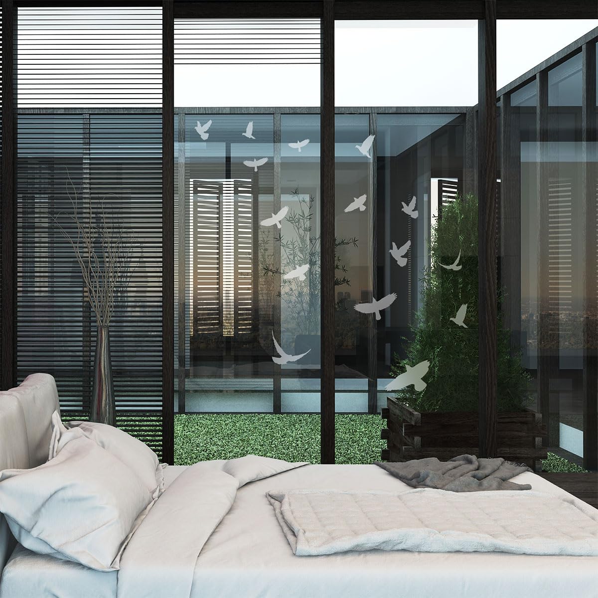 Ambiance - Adhesivo decorativo para ventana de cristal, transparente de pájaros, adhesivo anticolisión para ducha, oficina, ventana, baño y cocina, 40 x 40 cm, 15 pegatinas