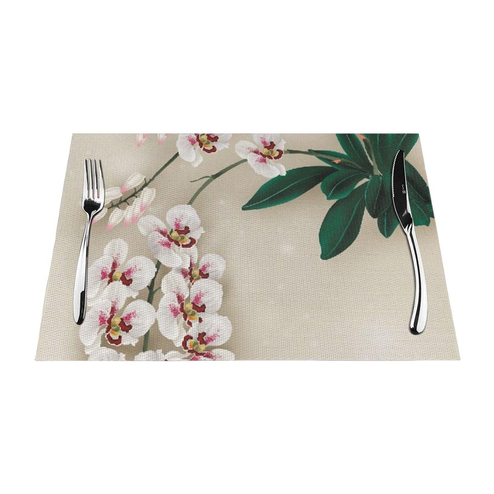 PVC Placemat Set of 1 PCS, 45x30 CM, Bell orchid Printed Non-Slip Heat Resistant Place Mats for Kitchen Dining Table Indoor Outdoor