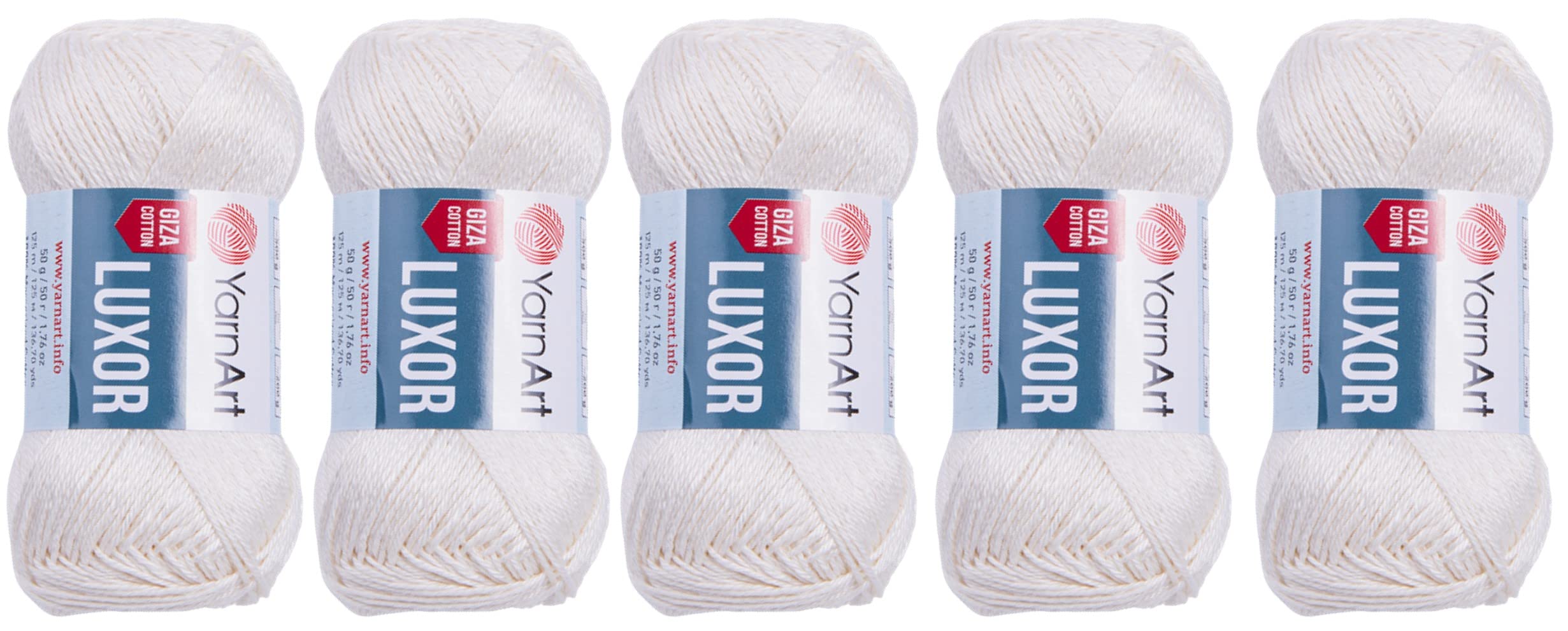 YarnArt Luxor Cotton, (5 Skeins Pack) 100% Mercerized Giza Cotton Yarn, Soft, Super Fino for Crochet and Knitting (5 x 1.76 Oz) / (5X 137 Yrds) (1201-Cream)
