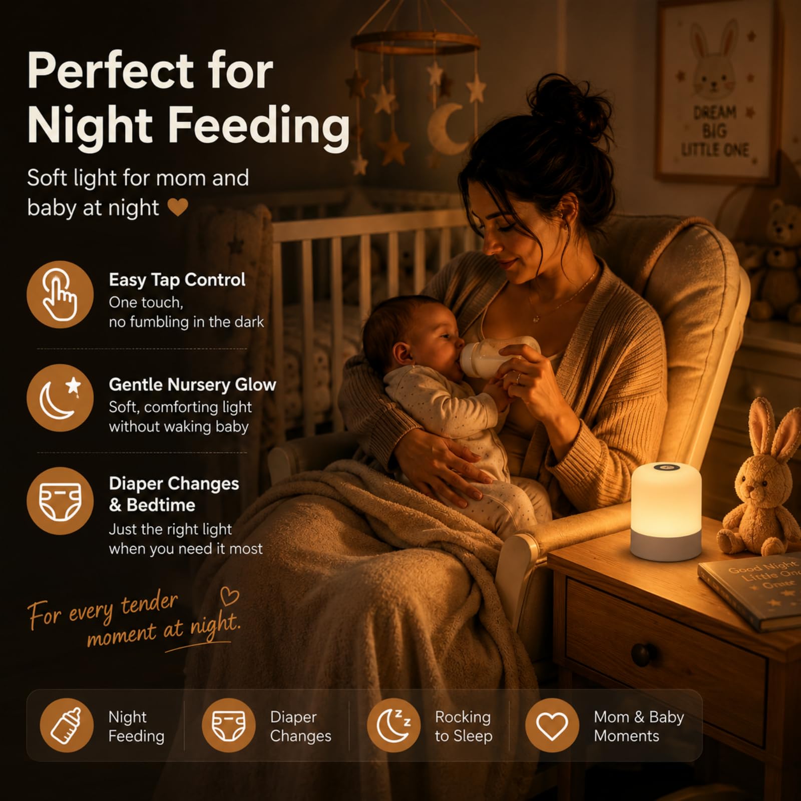 Luz nocturna para bebé, lámpara portátil de 3 colores, luz nocturna táctil regulable recargable de 2400 mAh para niños, niños pequeños, lactancia materna, viajes