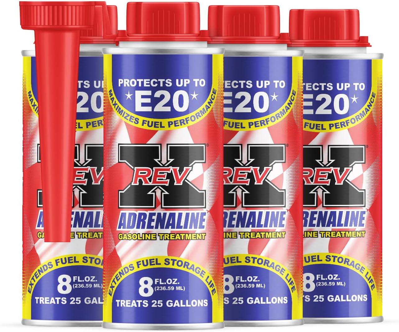 REV-X Adrenaline Gasoline Fuel Additive (4 Pack) - 8 fl .oz. (32 fl. oz. Treats 100 Gallons Total)
