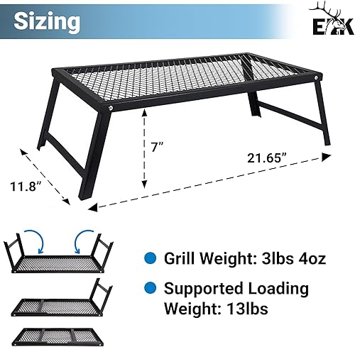 Miniatura 2 de ELK Parrilla plegable portátil para fogata  Rejilla de cocina de acero inoxidable resistente para camping, senderismo y barbacoa  Ideal para