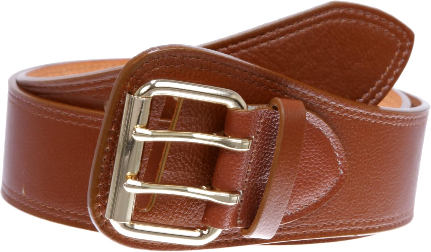 Women's Litchi Veined Double Stitch Double Hole Tapered Leather Belt
